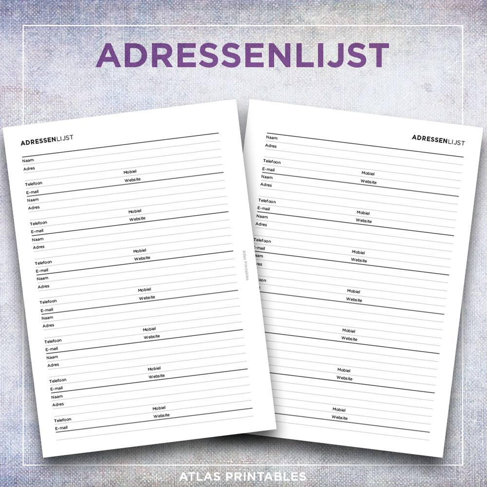 A5 - Adressen lijst