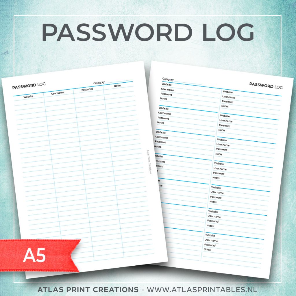 A5 - Password Log (2023) - Online Printables shop